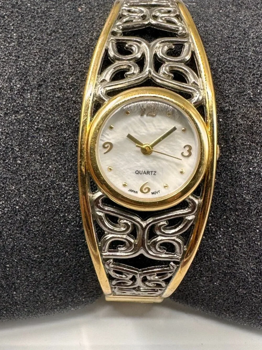 Avon Butterfly Watch Women Silver Gold Two Tone Mother of Pearl Dial Works